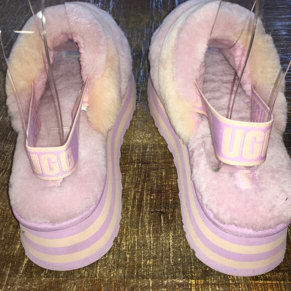 UGG Disco Stripe Fluff Slide Sandal Womens 11 Primrose Dusk Pink Purple Platform - Picture 5 of 11